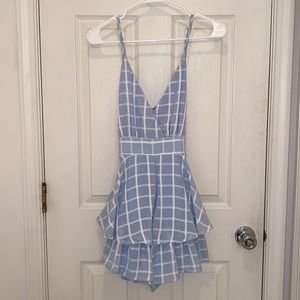 Light Blue Gingham Print Romper